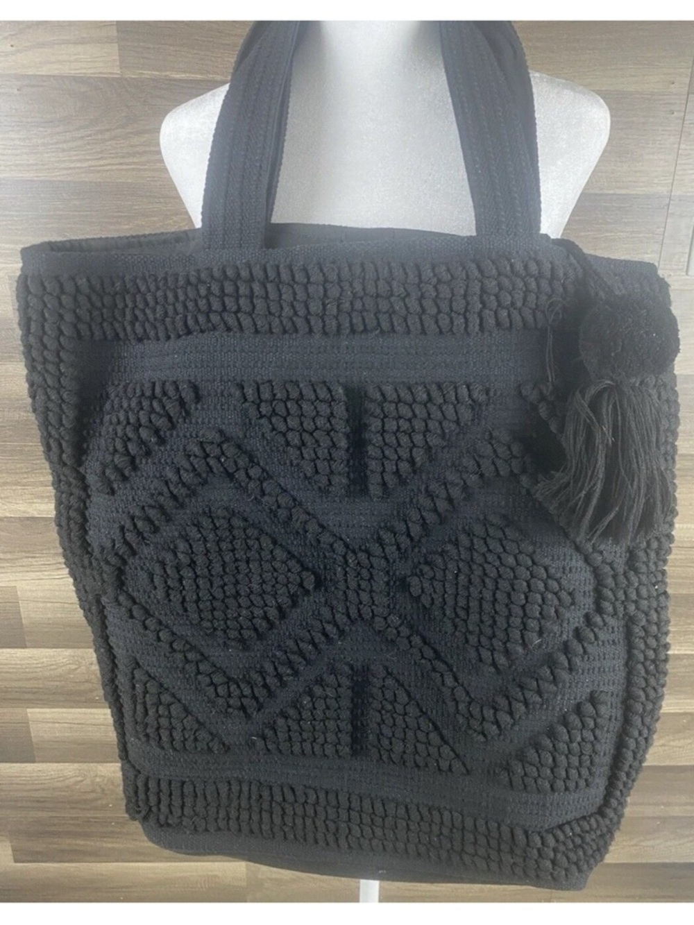 OVFSTITCH Black Textured X-large Knit Tote Bag w/ Pom Pom